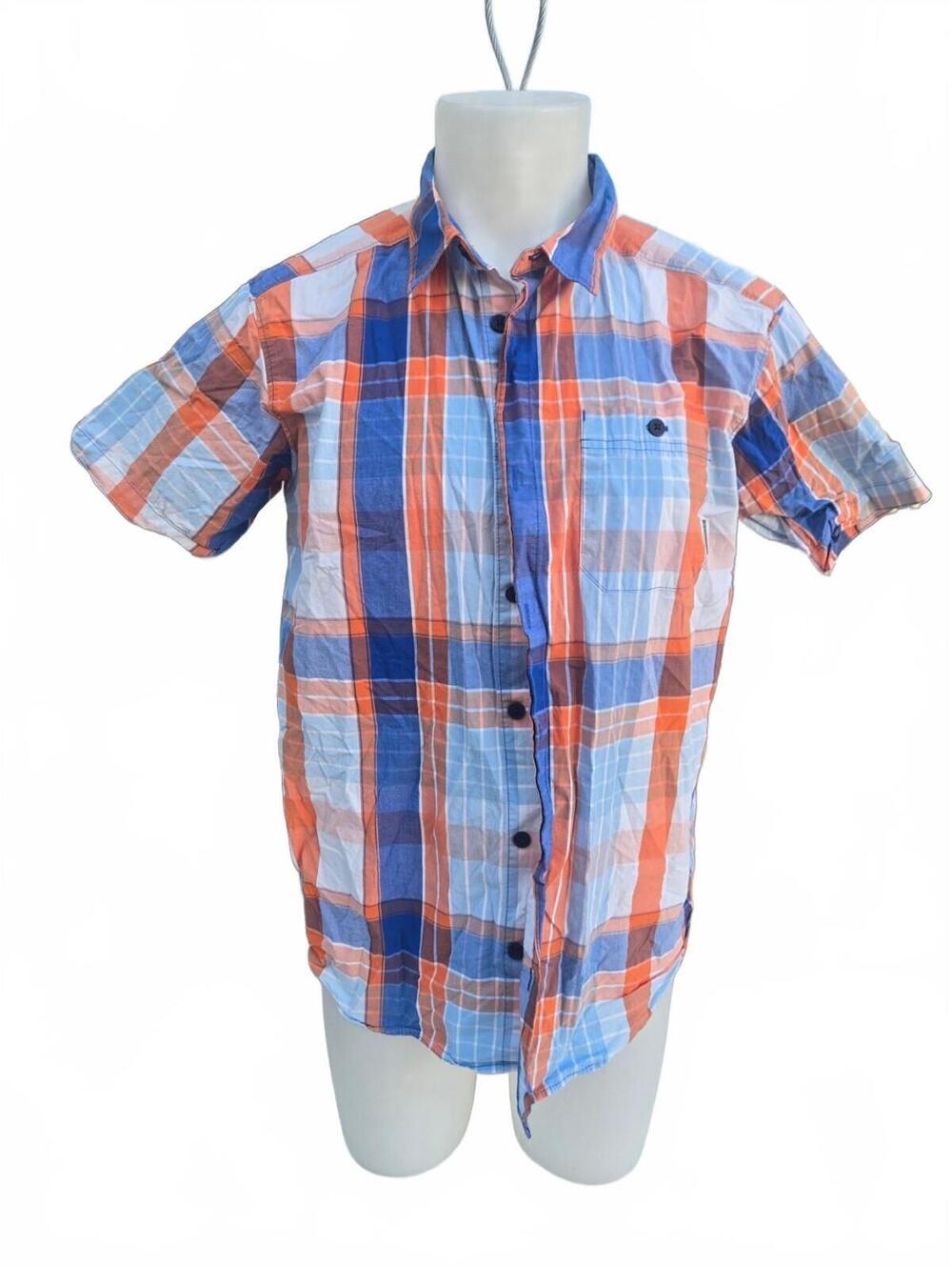 Columbia Men's Button-Up Shirt in Blue and Orange Plaid